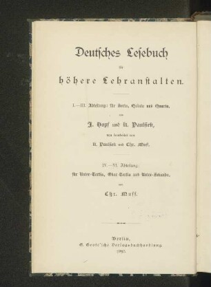 Abt. 5: Für Ober-Tertia