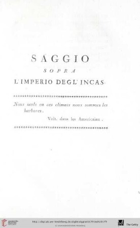 Saggio sopra l'imperio degl' Incas
