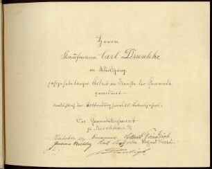 Jubiläumsalbum für den Kaufmann Carl Druschke in Kirchhain zu seinem 60. Geburtstag : Jubiläumsalbum für den Kaufmann Carl Druschke in Kirchhain zu seinem 60. Geburtstag. Leineneinband mit Kordelbindung; 25,5 x 33 x 3 cm (um 1930). Dresden: SLUB/DF 2017.D.49