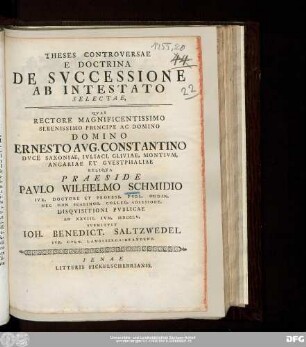 Theses Controversae E Doctrina De Svccessione Ab Intestato Selectae