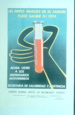 Plakat. Eine simple Blutuntersuchung kann Ihr Leben retten! Wenden Sie sich an Ihre Klinik. Mexiko