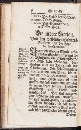 Die andere Lection. Von den weiblichen Geburts-Gliedern und der Lage der Gebährmutter