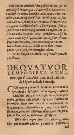 De qvatvor temporibvs anni, nempe vere, aestate, autumno, & hyeme, & de ieiunijs.