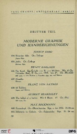Moderne Graphik und Handzeichnungen (Nr. 654-1756)