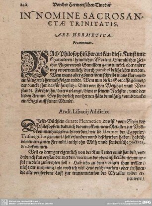IN NOMINE SACROSANCTAE TRINITATIS. ARS HERMETICA.