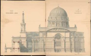 Zentralfriedhof für Berlin, Berlin-Charlottenburg Schinkelwettbewerb 1876: Hauptkapelle: Aufriss Seitenansicht 1:75; Maßstabsleiste