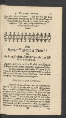Ein kurtzer Rechtlicher Proceß/ So An dem Keyserl. Kammergericht ...