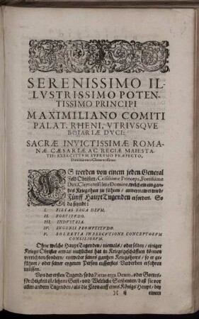 Serenissimo Illustrissimo Potentissimo Principi Maximiliano Comiti Palat. Rheni, Utriusque Boiariæ Duci [...]
