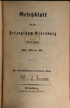 Gesetzblatt für das Herzogtum Oldenburg : von den Jahren .... 17. 1859/61