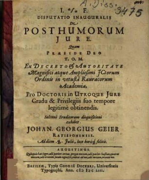 Disputatio Inauguralis Dde Pposthumorum Iiure