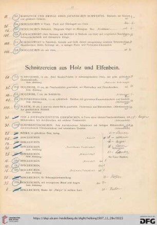 Schnitzereien aus Holz und Elfenbein (Nr. 213-227h)