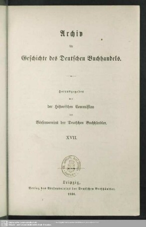 17.1894: Archiv für Geschichte des deutschen Buchhandels