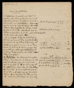 Bl. 1 - 8: Théorie des substitutions, Ohne Ort, 1855 - 1856