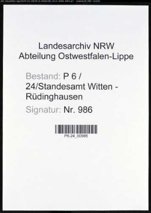 Sterberegister Standesamt Witten-Rüdinghausen