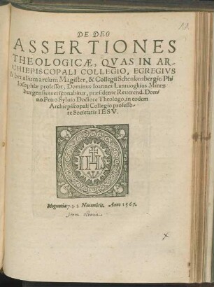 Assertiones theologicae, orationis vim & naturam breviter explicantes