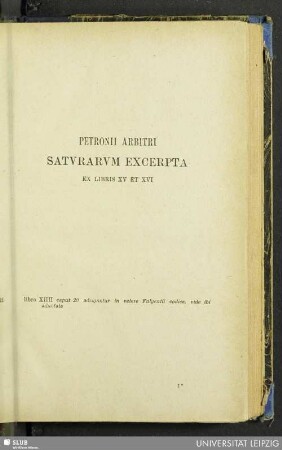 Petronii arbitri, Satvrarvm excerpta : ex libris XV et XVI