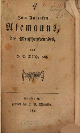 Zum Andenken Alemanns, des Menschenfreundes