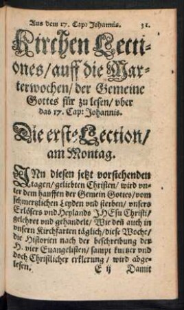 Die erste Lection/ am Montag.