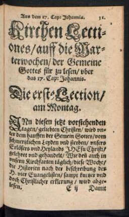 Die erste Lection/ am Montag.