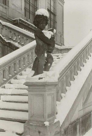 Englische Treppe, rechter Aufgang mit Putto : Dresden, Johanneum, Englische Treppe, rechter Aufgang mit Putto