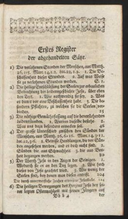 Erstes Register der abgehandelten Sätze.