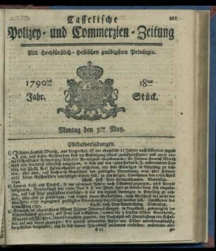 18tes Stueck, Montag den 3ten May. 1790