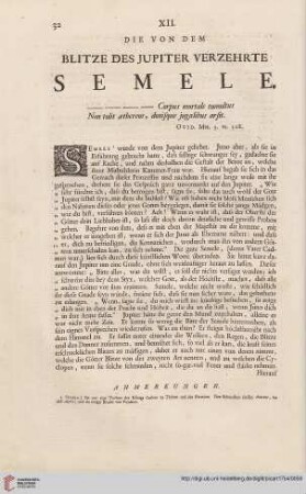 XII: Die von dem Blitze des Jupiter verzehrte Semele