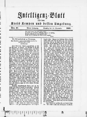 Intelligenzblatt für den Kreis Kempen und dessen Umgebung. 1834-1837