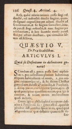 Quaestio V. De Praedicabilibus.