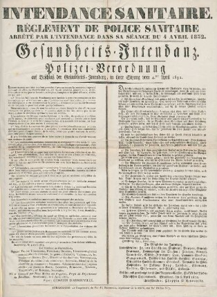 Intendance sanitaire, réglement de police sanitaire arrêté par l'intendance dans sa séance du 4 avril 1832.