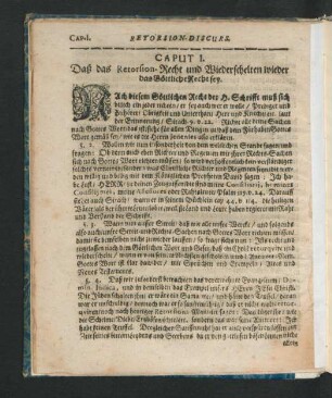 Caput I. Daß das Retorsion-Recht und Wiederschelten wieder das Göttliche Recht sey.