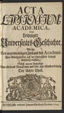 Der Achte Theil: Acta Lipsiensium academica