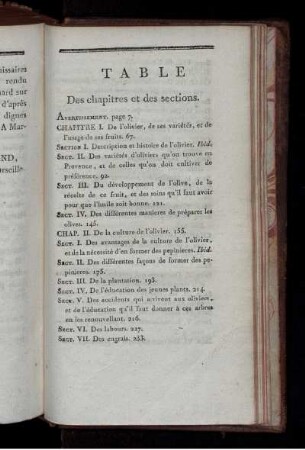TABLE Des chapitres et des sections.