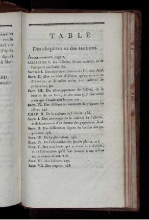TABLE Des chapitres et des sections.