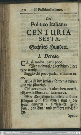 Centuria Sesta. Sechstes Hundert