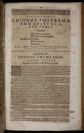 Analysis Logica Quinque Postremarum Epistolarum Pauli