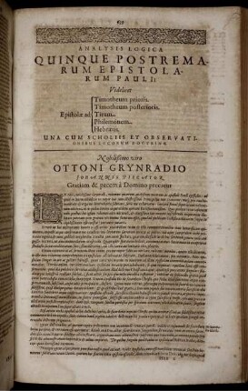 Analysis Logica Quinque Postremarum Epistolarum Pauli