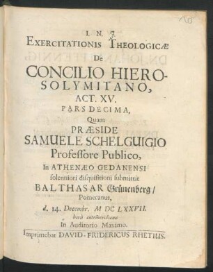Exercitationis Theologicae De Concilio Hierosolymitano, Act. XV. Pars Decima