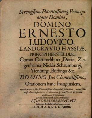 Immanuelis Weberi Oratio, De Doctorum Academicorum In Formanda Studiosorum Vita Atque Moribus Officio