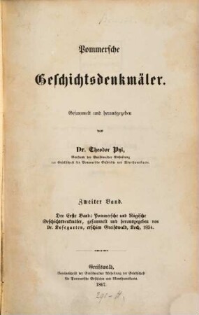 Pommersche und Rügische Geschichtsdenkmäler oder alte historische Berichte und Urkunden, welche die Geschichte Pommerns und Rügens betreffen, 2