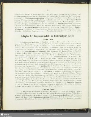 Lehrplan der Baugewerkenschule im Winterhalbjahr 1878/79