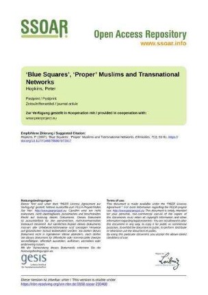 ‘Blue Squares’, ‘Proper’ Muslims and                Transnational Networks