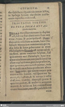 Tractaus Tertius. De Vera Prima Metallorum materia