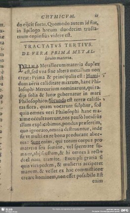 Tractaus Tertius. De Vera Prima Metallorum materia