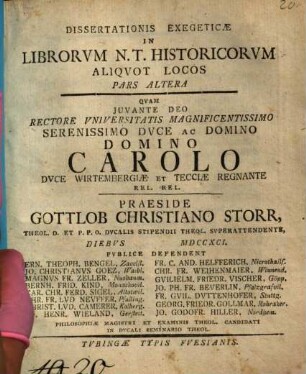 Diss. exeg. in librorum N. T. historicorum aliquot locos, Diss. altera