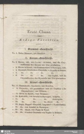 Erste Classe. Erdige Fossilien