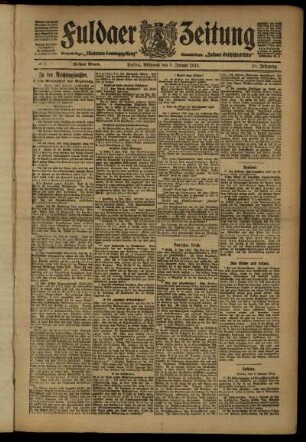Erste Ausgabe vom Mittwoch, den 03. Januar 1912.
