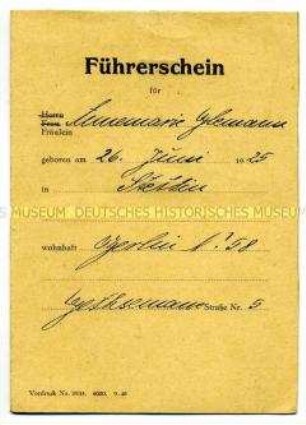 Berechtigungsschein zum Führen eines Kraftfahrzeuges