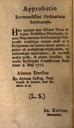 Cursus Biennalis Philosophiae Et Matheseos Universae. [16], [Ethicae P. III.]