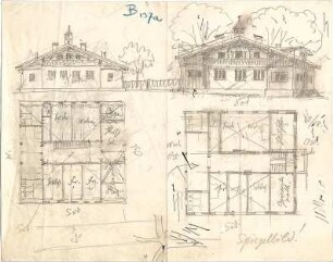 Thiersch, August ; Öffentliche Bauten - Landschulen (Grundrisse, Ansichten)